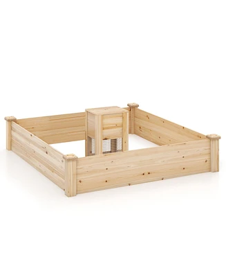 Slickblue 49" x 49" x 10" Raised Garden Bed with Compost Bin and Open-ended Bottom-Natural