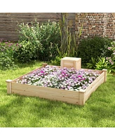 Slickblue 49" x 49" x 10" Raised Garden Bed with Compost Bin and Open-ended Bottom-Natural