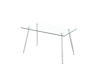 Slickblue Modern Glass Rectangular Dining Table with Metal Legs