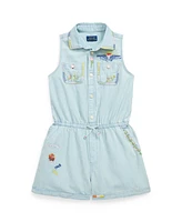 Polo Ralph Lauren Big Girls Embroidered Cotton Chambray Romper