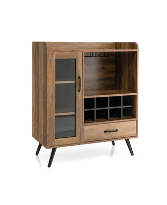 Slickblue Buffet Sideboard with Removable Wine Rack and Glass Holder-Rustic Brown