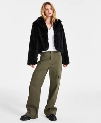 Maralyn & Me Juniors' Cropped Faux-Fur Long-Sleeve Coat