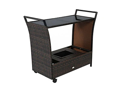 Slickblue Patio Rattan Bar Serving Cart with Glass Top and Handle