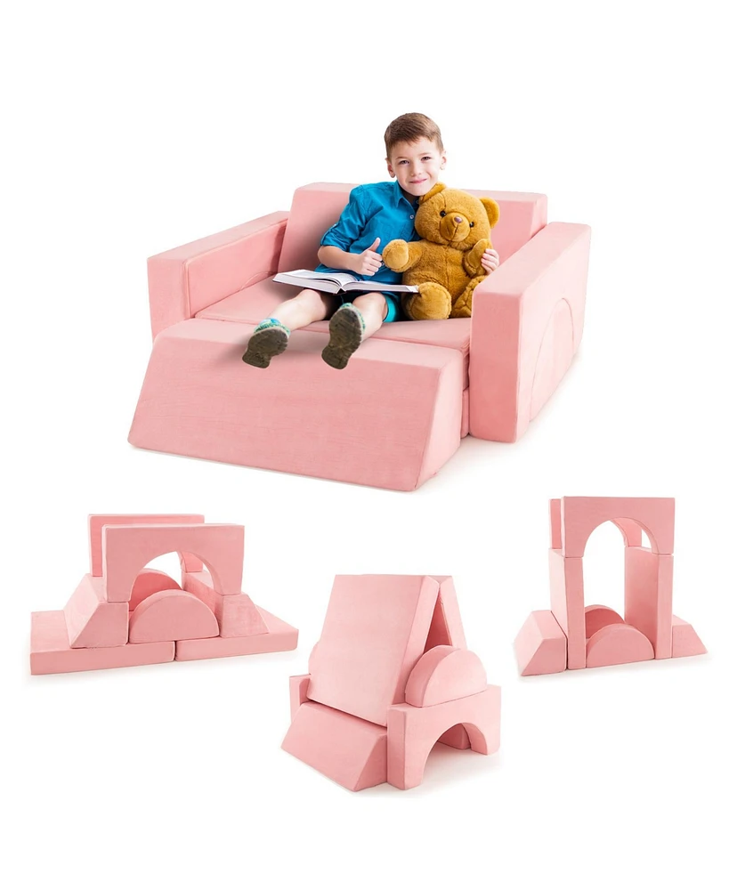 Slickblue 8 Pieces Kids Modular Play Sofa with Detachable Cover for Playroom and Bedroom