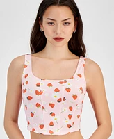 Grayson Threads, The Label Juniors' Cropped Strawberry-Print Top