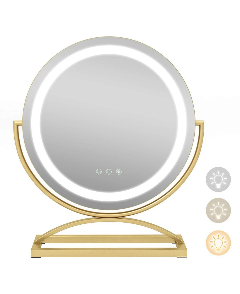 Slickblue Round Makeup Vanity Mirror with 3 Color Dimmable Led Lighting