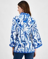 Style & Co Women's Printed Reversible Open-Front Kimono, Created for Macy's