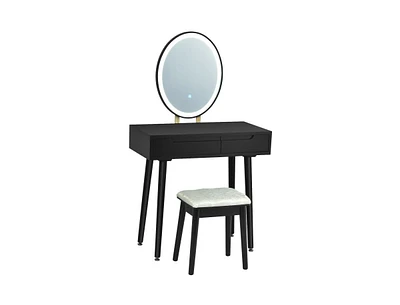 Slickblue Touch Screen Vanity Makeup Table Stool Set with Lighted Mirror