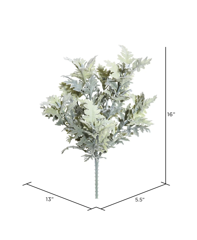 Vickerman 16" Artificial Green Flocked Dusty Miller Bush, Set of 2