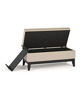 Simpli Home Oregon Storage Ottoman Bench with Tray Satin Cream Pu Leather