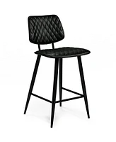 Simpli Home Raya Counter Height Stool (Set of 2) in Black Pu Leather