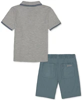 Calvin Klein Little Boys Heather Pique Polo Shirt and Twill Shorts