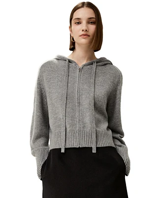 Short Zip-Up Wool Cashmere Hoodie for Women