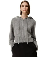 Short Zip-Up Wool Cashmere Hoodie for Women