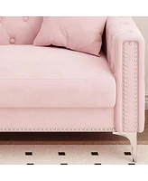 Streamdale Furniture Sofa Includes 2 Pillows, 83" Pink Velvet Triple Sofa, Suitable For Large And Small Spaces