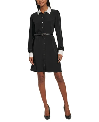 Karl Lagerfeld Paris Women's Belted Button-Down Collared Dress