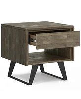 Simpli Home Lowry Solid Acacia Wood End Table in Distressed Grey