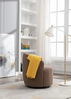 Teddy Fabric Swivel Accent Armchair Barrel Chair With Powder Coating Metal Ring, Coffee