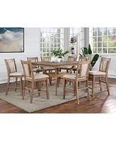 2 Counter Height Chairs in Natural Tone & Beige Wood
