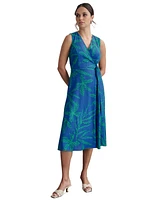 Dkny Petite Palm-Print Textured Wrap Midi Dress