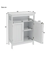 Simplie Fun Bathroom Standing Storage With Double Shutter Doors Cabinet