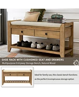 Shoe Rack With Cushioned Seat And Drawers, Multipurpose Entryway Storage Bench