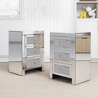 Mirrored Nightstand, Silver Bedside Tables, Mirrored End Table Side Table For Bedroom Living