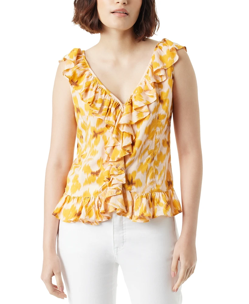 Sam Edelman Women's Aniya Printed Ruffled V-Neck Top