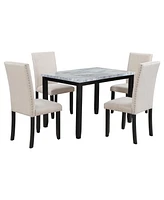 Streamdale Furniture Faux Marble 5-Piece Dining Set Table With 4 Thicken Cushion Dining Chairs Home Furniture