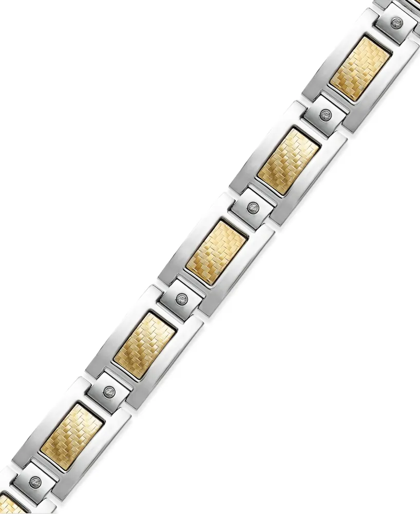 Men's Inlay Diamond Bracelet (1/5 ct. t.w.) in Stainless Steel and 18k Gold