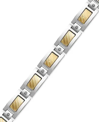 Men's Inlay Diamond Bracelet (1/5 ct. t.w.) in Stainless Steel and 18k Gold