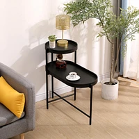 2-Tier Black Side Table With Storage Sofa Table For Living Room Metal Frame & Wooden Desk End Table