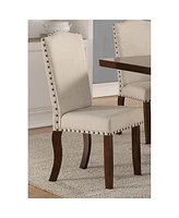 Cream Upholstered Dining Chairs Set of 2 with Nailheads