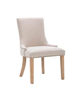 Streamdale Furniture Set Of 2 Fabric Dining Chairs Leisure Padded Chairs With Rubber Wood Legs, Nailed Trim, Beige