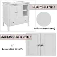 30" Bathroom Vanity Set with Solid Wood Frame & Ceramic Sink