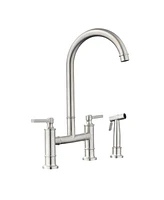 Streamdale Furniture Double Handle Bridge Kitchen Faucet With Side Spray