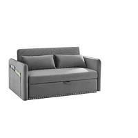 Pull-Out Sofa Sleeper, 3-In-1 Adjustable Sleeper With Pull-Out Bed, 2 Lumbar Pillows And Side