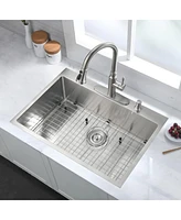 Streamdale Furniture Stainless Steel 30 In 2-Hole Single Bowl Drop-In Kitchen Sink With Bottom Grid And Basket