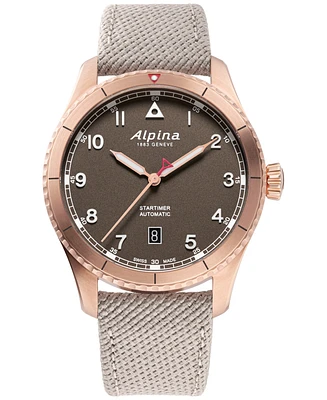 Alpina Men's Swiss Automatic Startimer Pilot Beige Polyurethane Strap Watch 41mm