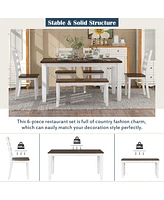 Streamdale Furniture Rustic Style 6-Piece Dining Room Table Set With 4 Ergonomic Designed Chairs & A Bench