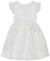 Blueberi Boulevard Baby Girls White Embroidered Flutter Sleeve Fit-and-Flare Dress