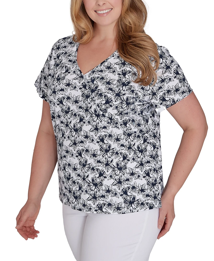 Hearts Of Palm Plus Size Printed Essentials Short Sleeve Top