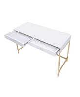 Streamdale Furniture Ottey Vanity Desk in White High Gloss & Gold Finish