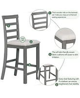 Simplie Fun 5-Piece Multi-Functional Rubberwood Counter Height Dining Set With Padded Chairs