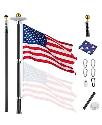 Yescom 30 Ft Telescopic Aluminum Flag Pole Kit with Led Solar Light Us Flag Garden