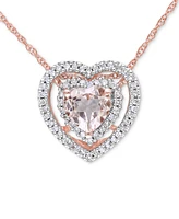 Morganite (5/8 ct. t.w.) & Diamond (1/5 ct. t.w.) Heart 17" Pendant Necklace in 10k Rose Gold