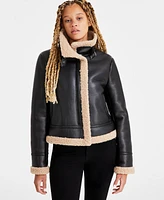 Maralyn & Me Juniors' Faux-Shearling Moto Jacket