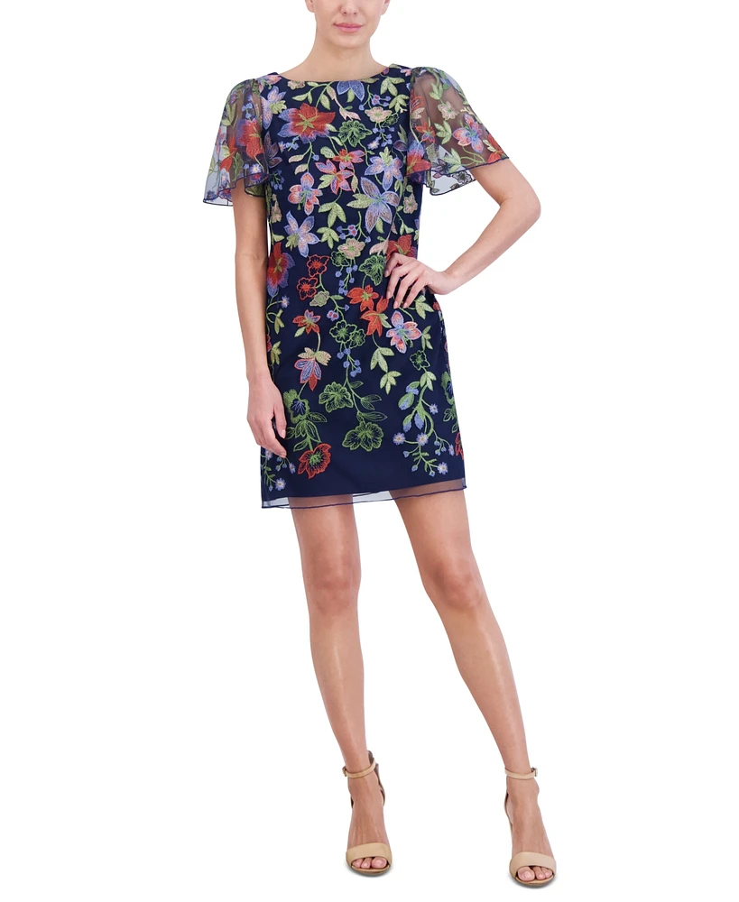 Jessica Howard Petite Embroidered Mesh Sheath Dress