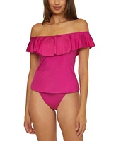 Trina Turk Womens Monaco Ruffled Off The Shoulder Tankini Top Shirred Hipster Bikini Bottoms