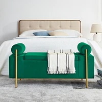 Green Velvet Storage Bench with Iron Legs